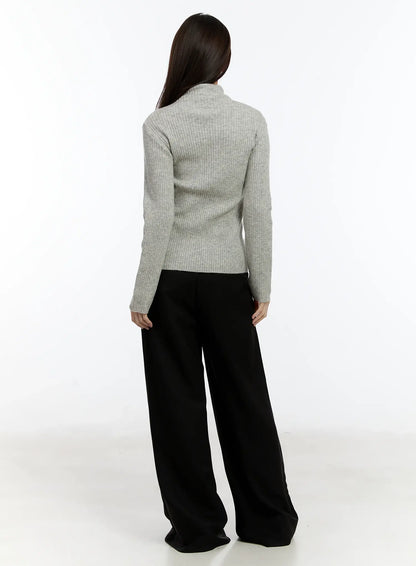 Buckle Ribbed Half Turtleneck Sweater