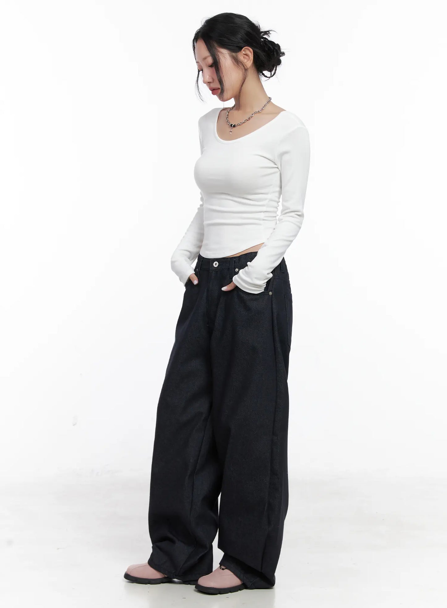 Asymmetrical Crop Long Sleeve Top CN514