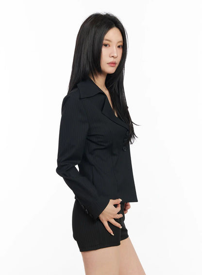 Chic Striped Tailored Blazer Jacket CM517