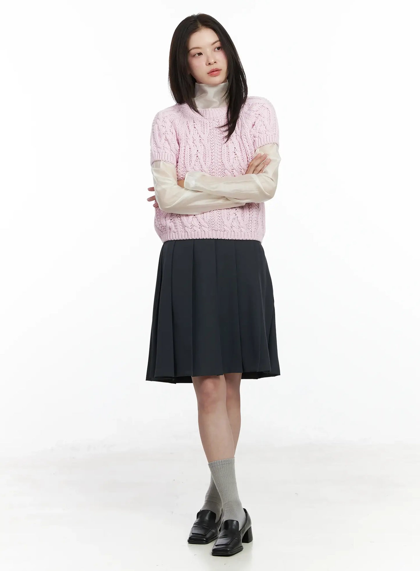 Cable Knit Short Sleeve Top IF524