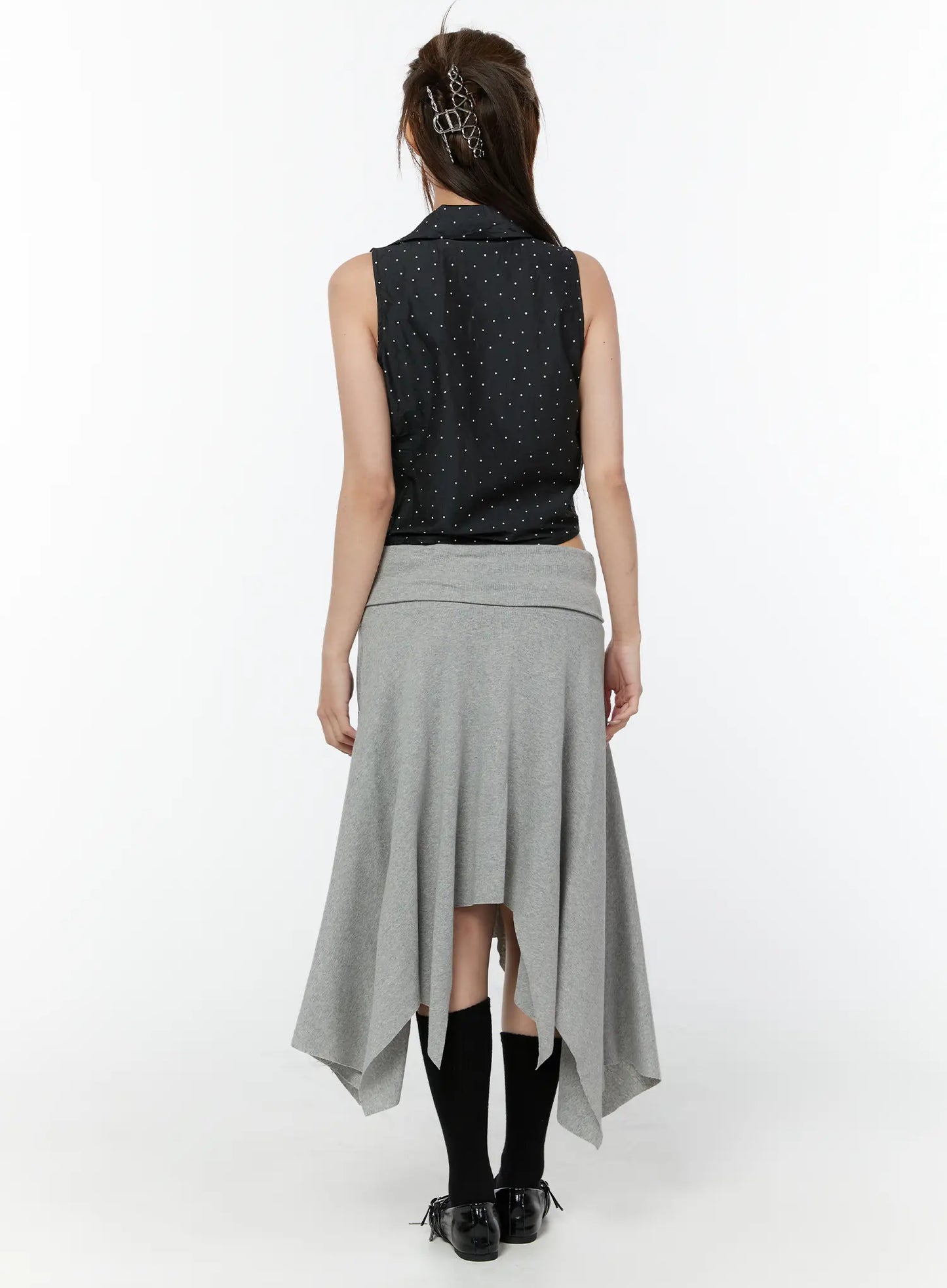 Asymmetric Hem Belted Midi Skirt CY518
