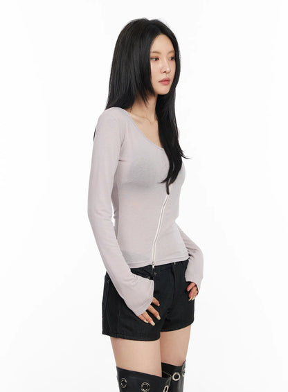 Asymmetrical Zip Long Sleeve Shirt CM517