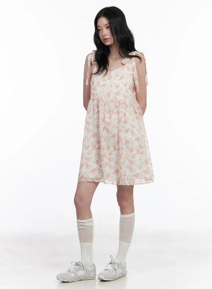 Chiffon Floral Tie Strap Mini Dress CA509