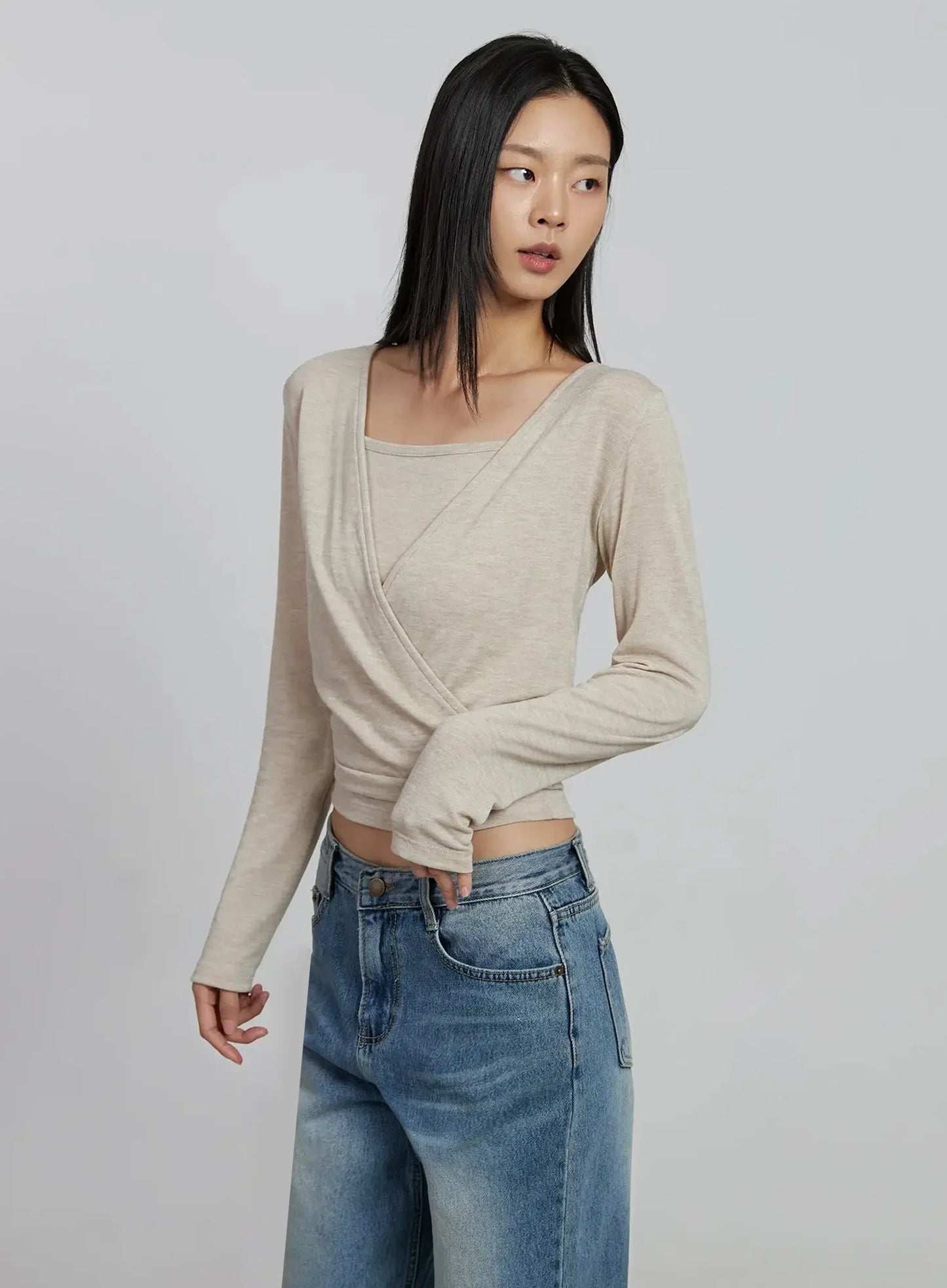 Casual Wrap V-Neck Top Set IM520