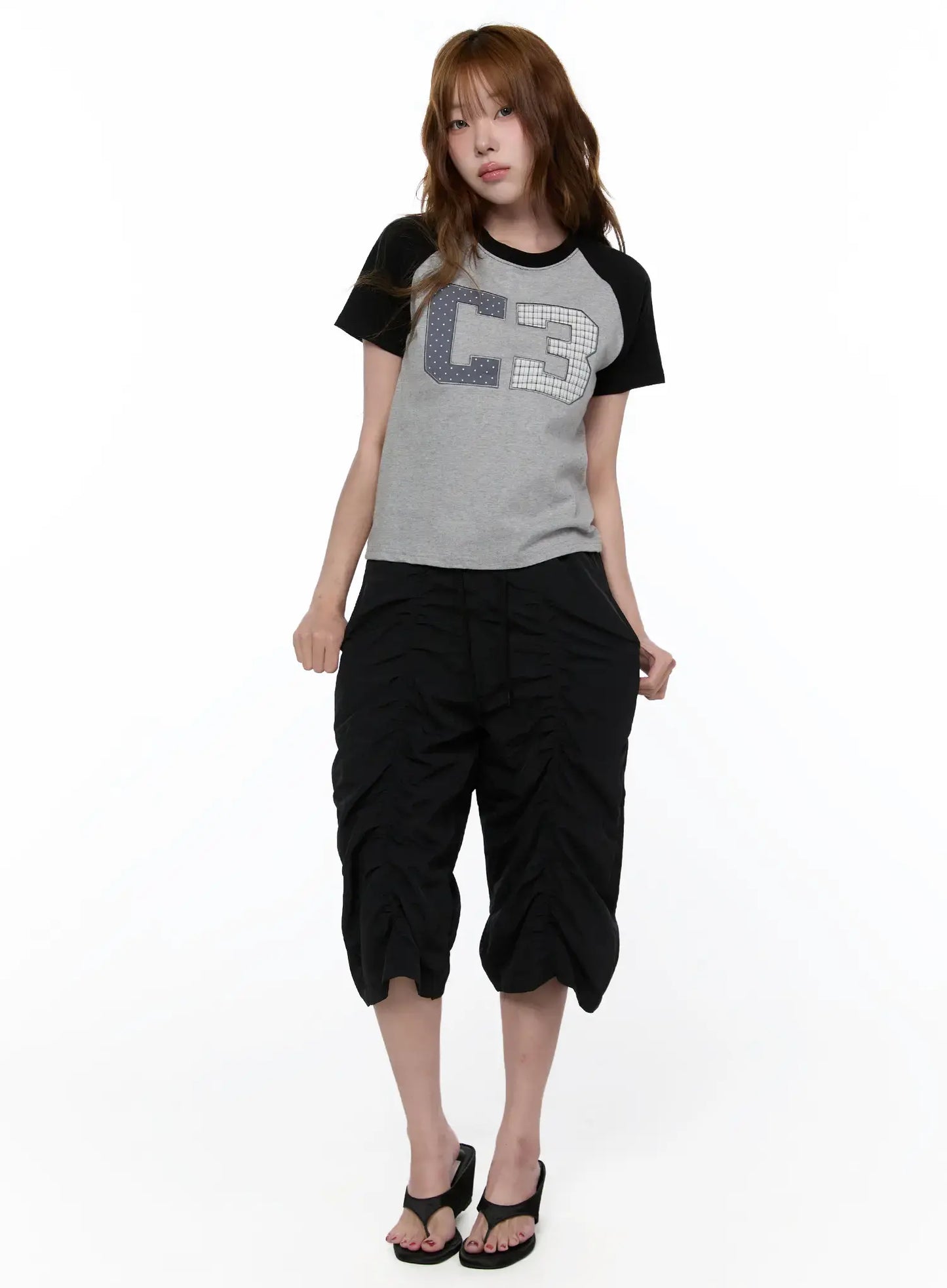 Checkered Graphic Short Sleeve Top CA522