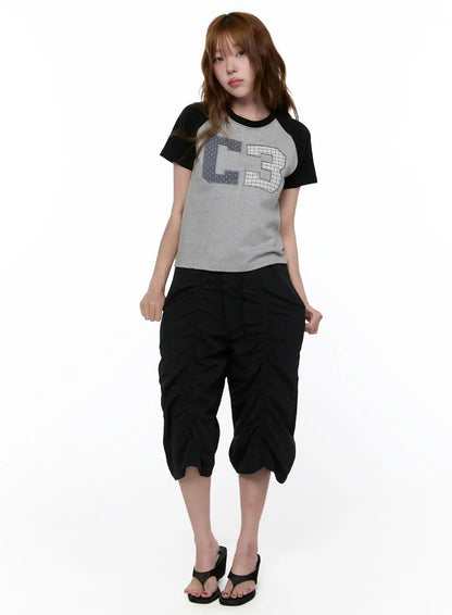 Checkered Graphic Short Sleeve Top CA522