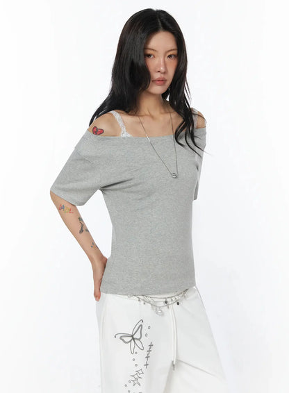 Casual One-Shoulder Oversized Tee IU508