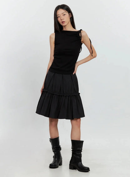 Asymmetric High Neck Tank Top IL528