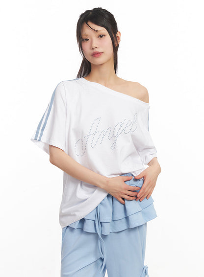 Angel One-Shoulder Stripe T-Shirt IY502