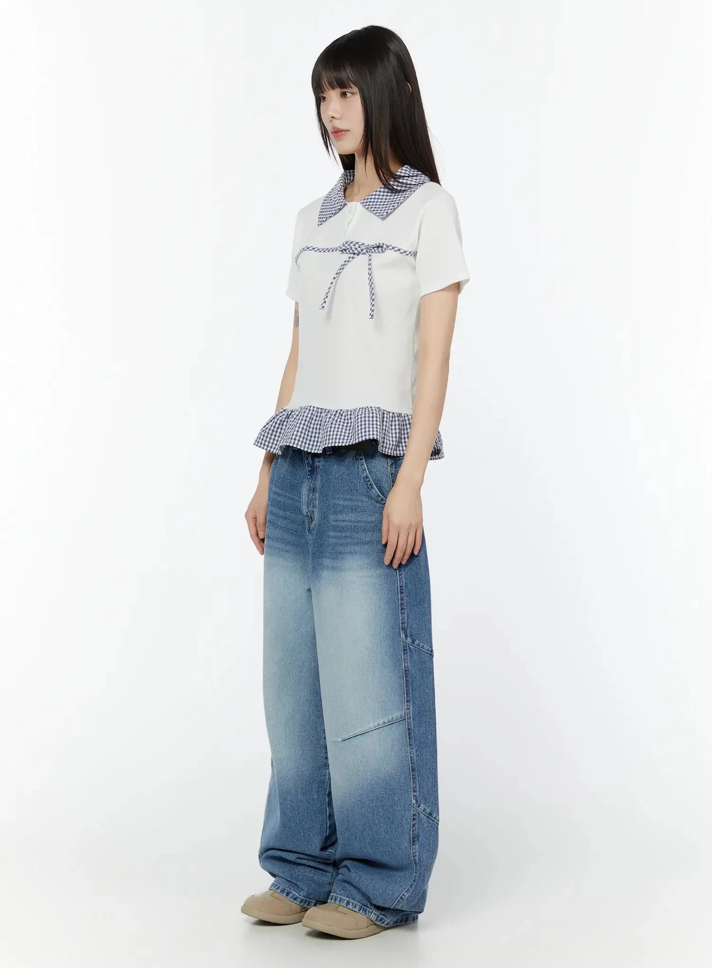 Celie Baggy Pin-Tuck Jeans CU515