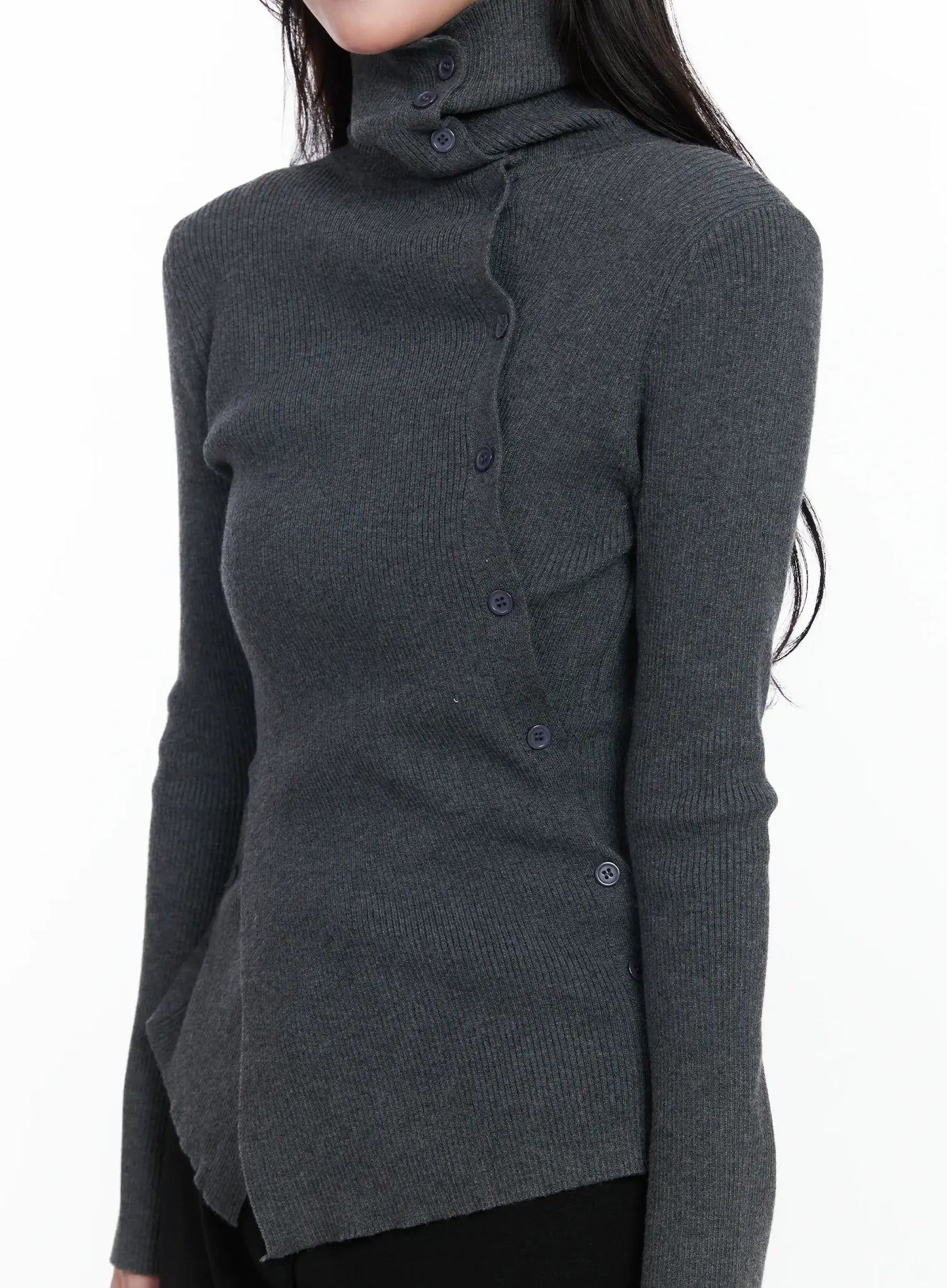Asymmetric Buttoned Knit Top IJ529