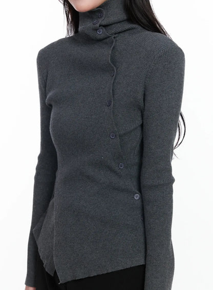 Asymmetric Buttoned Knit Top IJ529