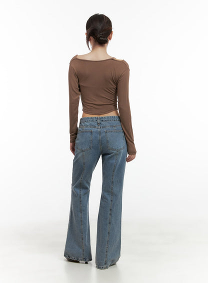 Buckle Shirred Off Shoulder Long Sleeve CG423