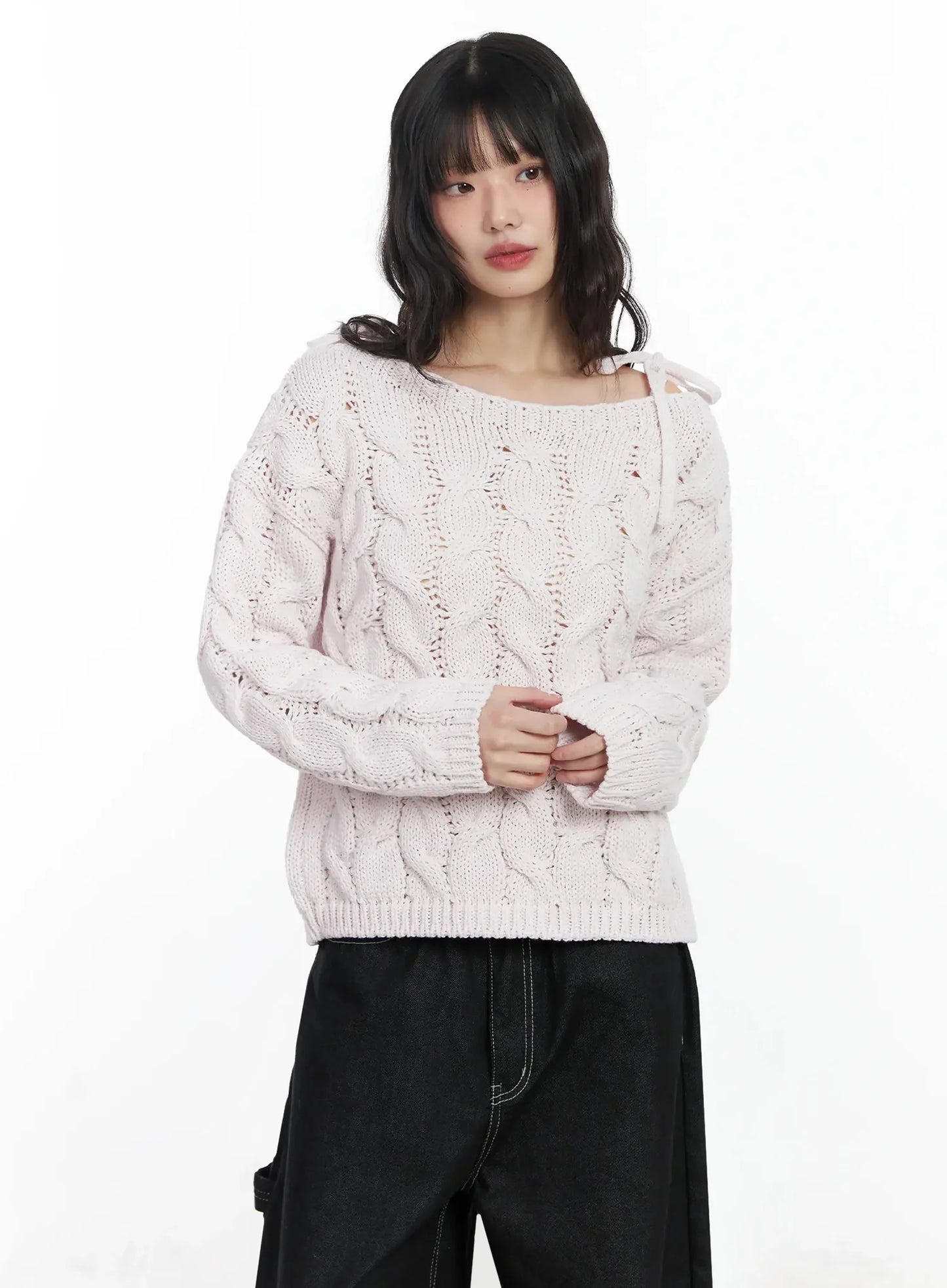 Boat Neck Cable Knit Top IF505