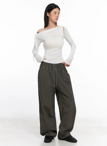 Asymmetric Cut-Out Long Sleeve Top IS515