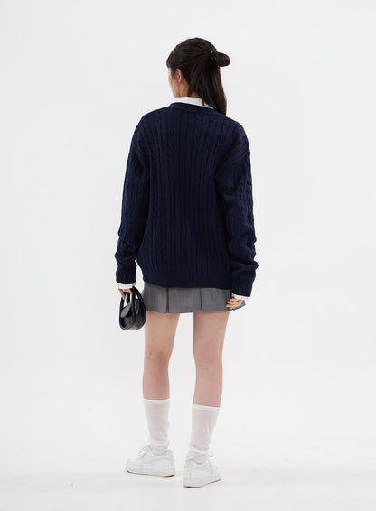 Cable Knit Relaxed Fit Cardigan C7102