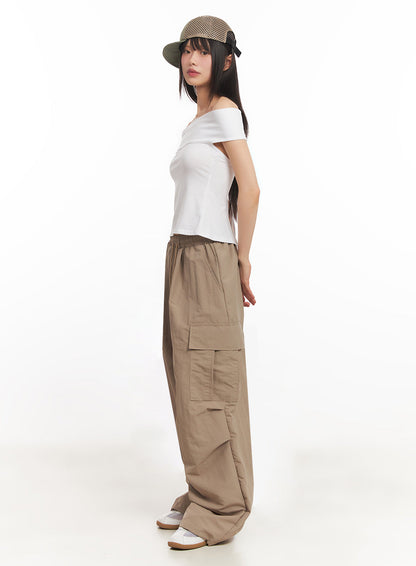Cargo Wide-Leg Windbreaker Pants IY502