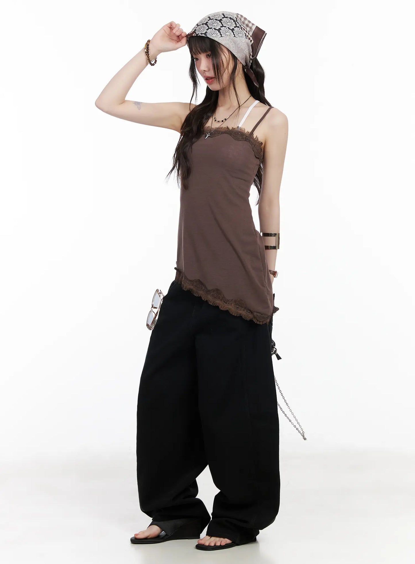 Asymmetric Lace Trim Cami Top CM526