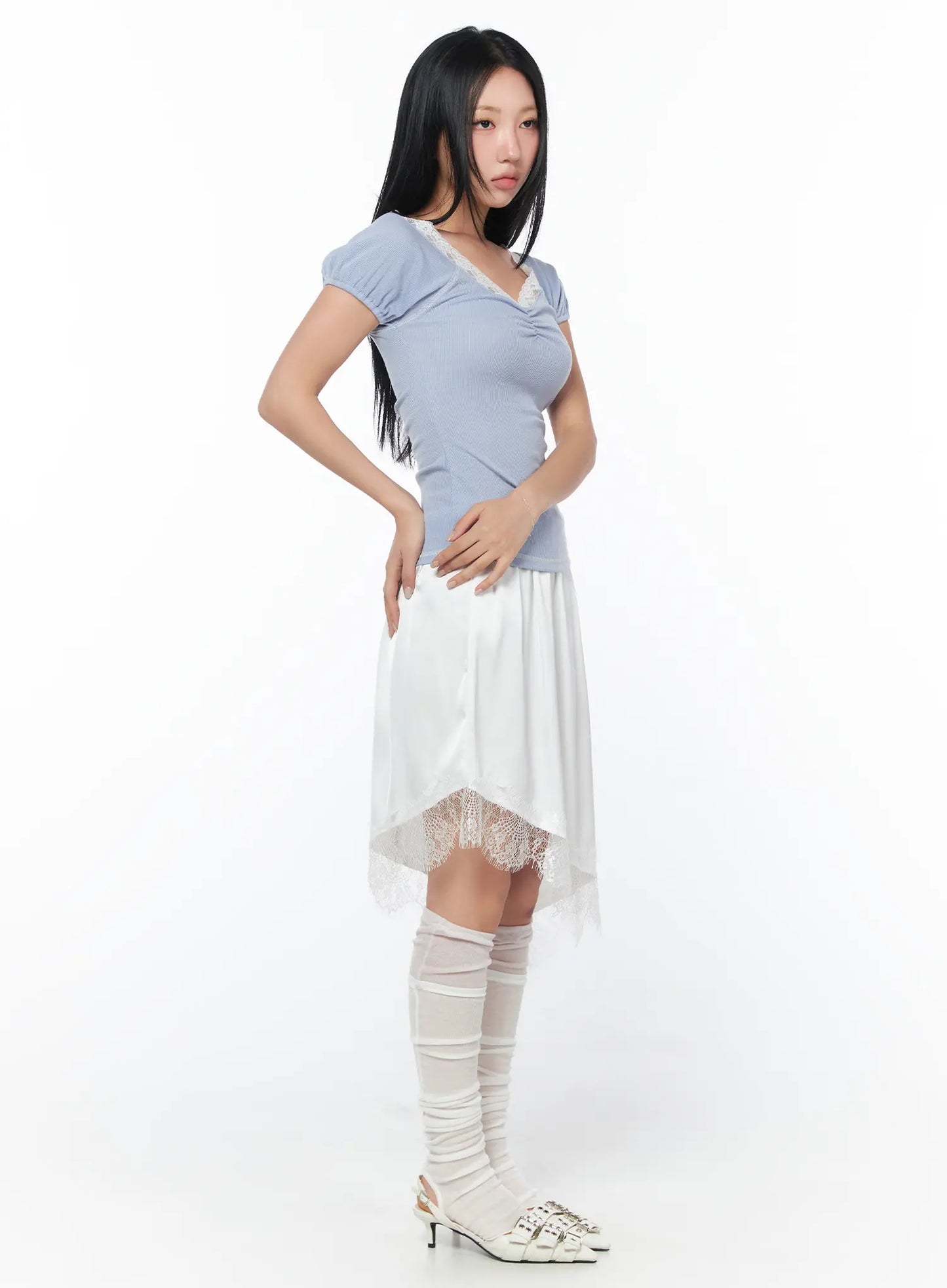 Asymmetrical Lace Midi Skirt CY512