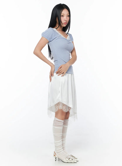 Asymmetrical Lace Midi Skirt CY512