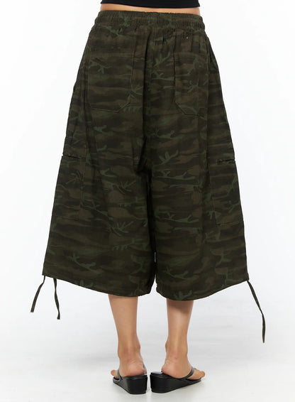 Camouflage Drawstring Wide Shorts CU517
