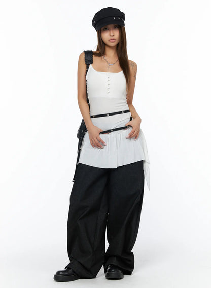 Asymmetrical Sheer Ruffle Tank Top CA516