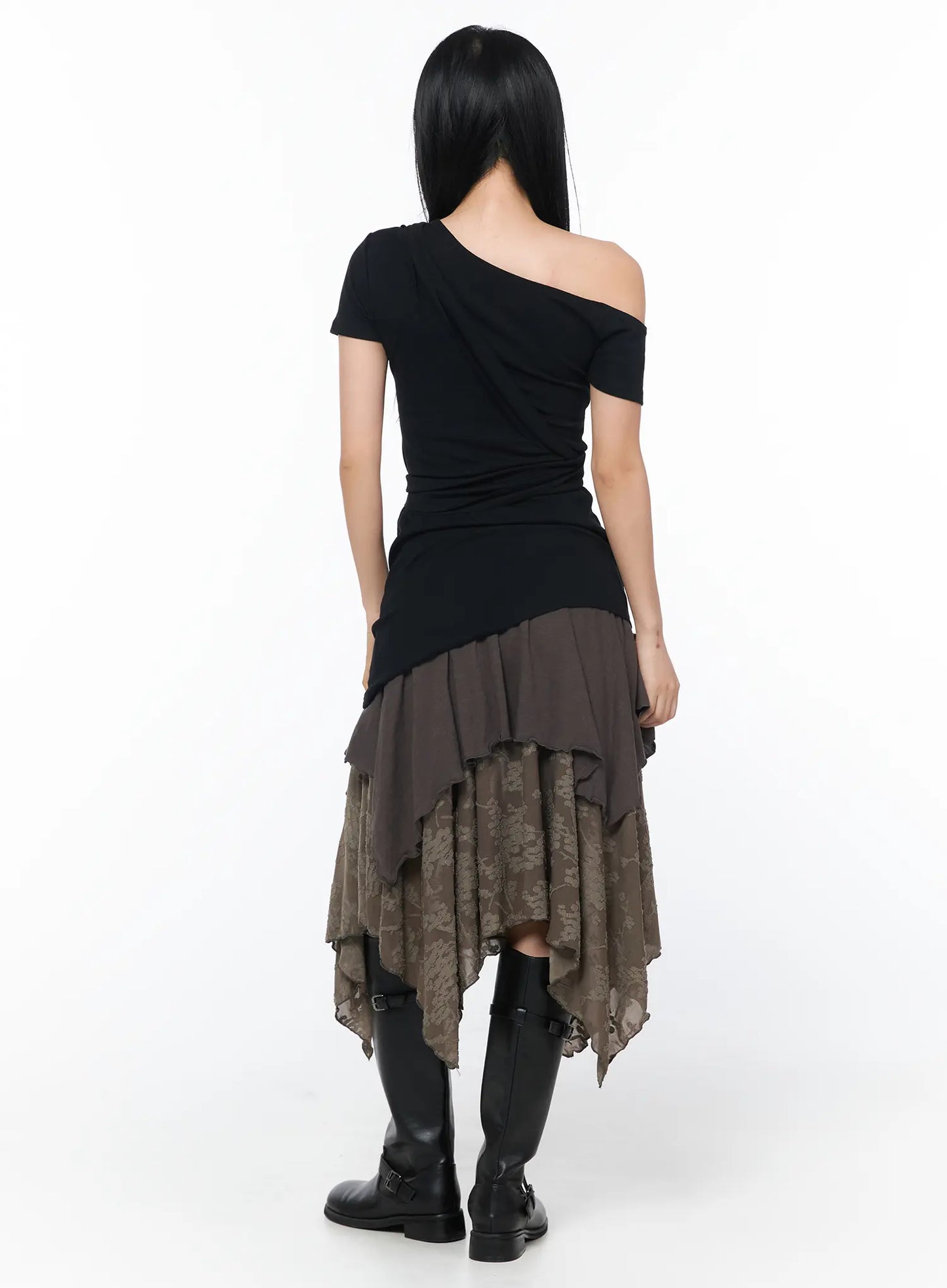 Asymmetric Floral Midi Skirt CY513
