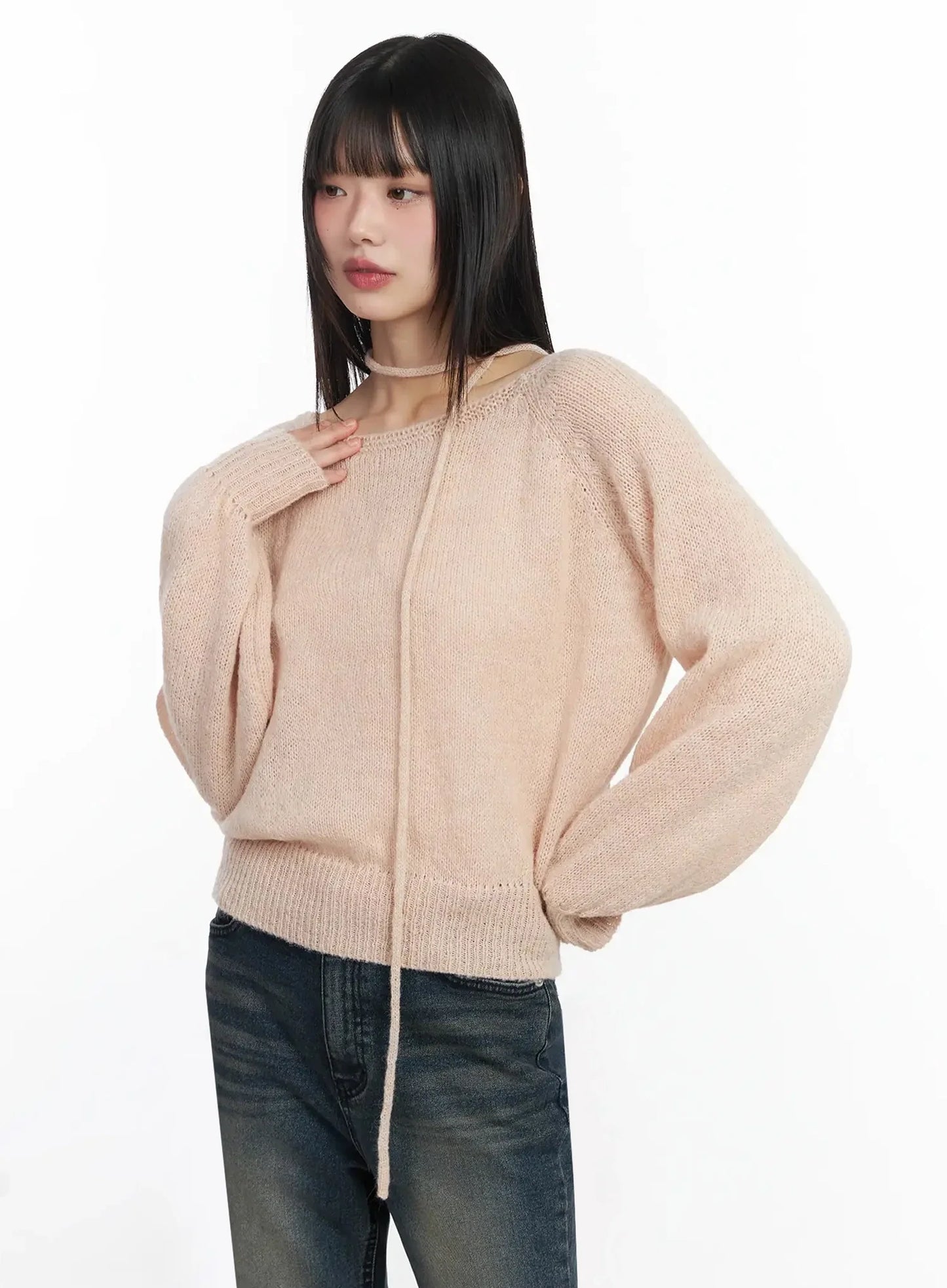 Chic Off-Shoulder Knit Sweater and Thin Scarf Set F517