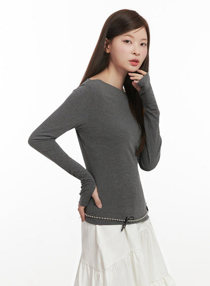 Chic Boat Neck Long Sleeve Top IJ527