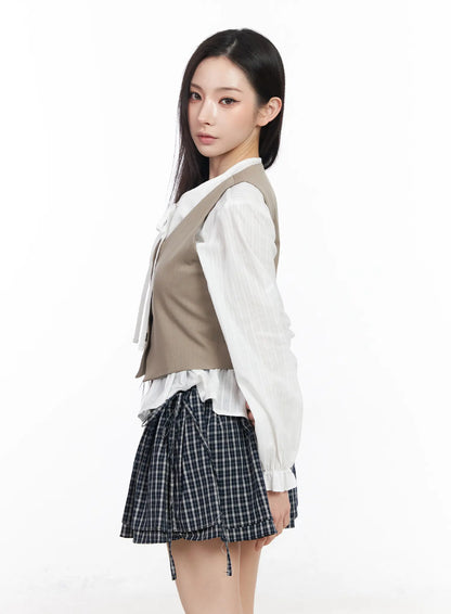 Buttoned Back Belted Crop Vest CM519