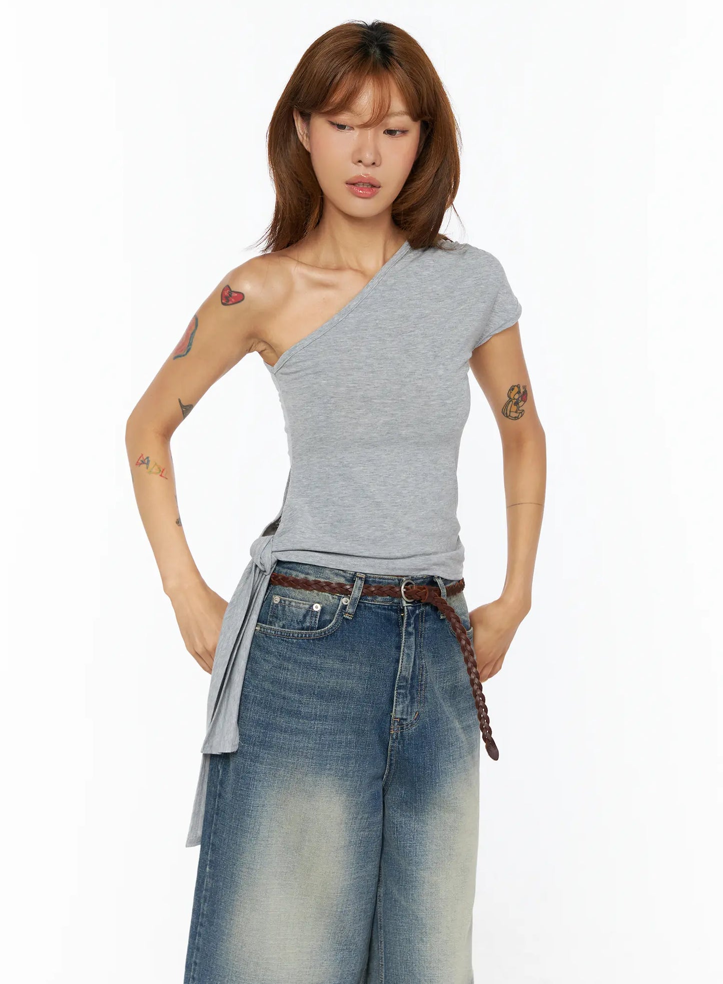 Asymmetric One-Shoulder Tie Top CU517