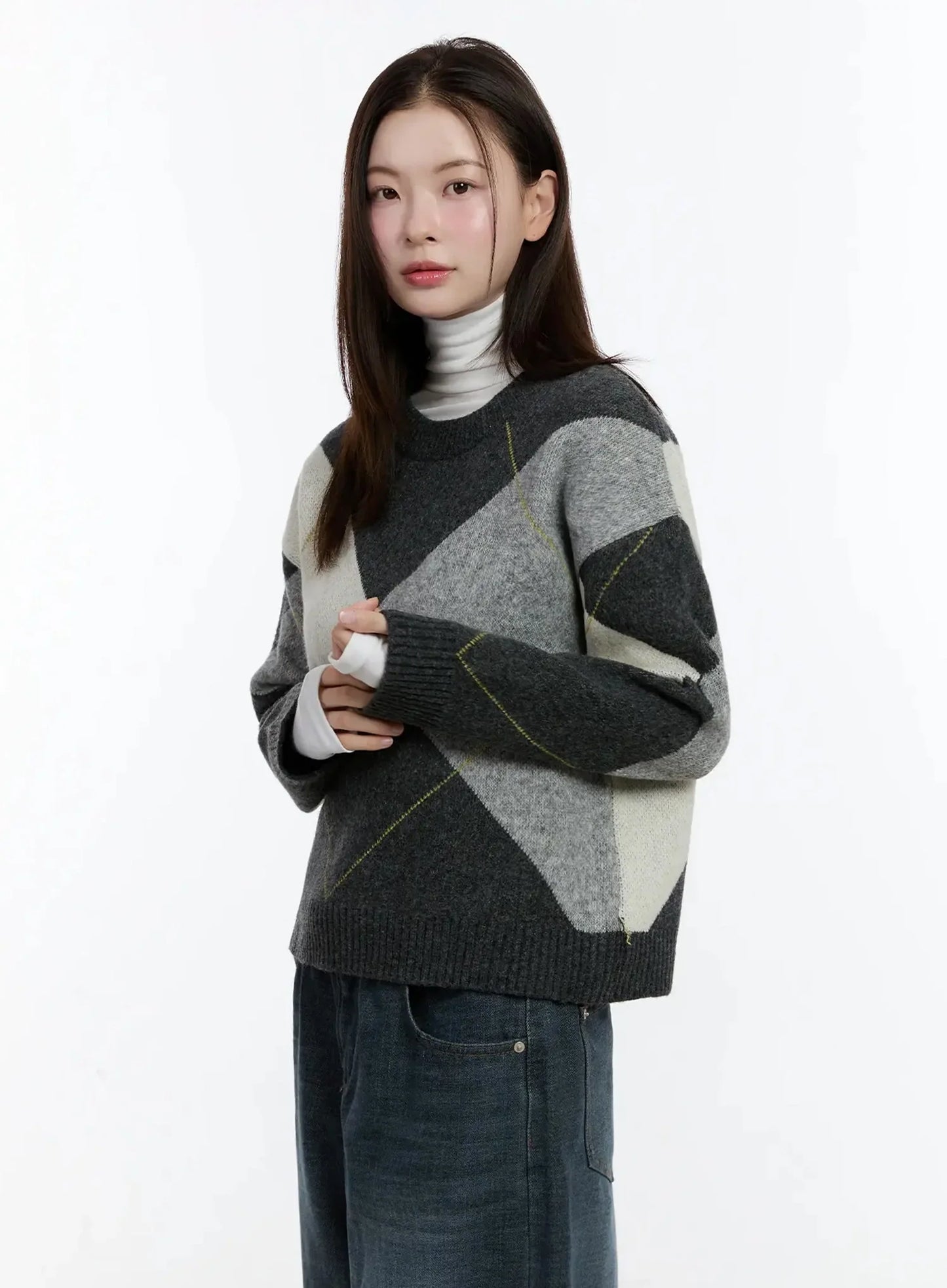 Argyle Pattern Knit Sweater ID526