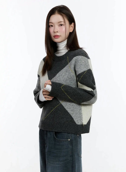 Argyle Pattern Knit Sweater ID526