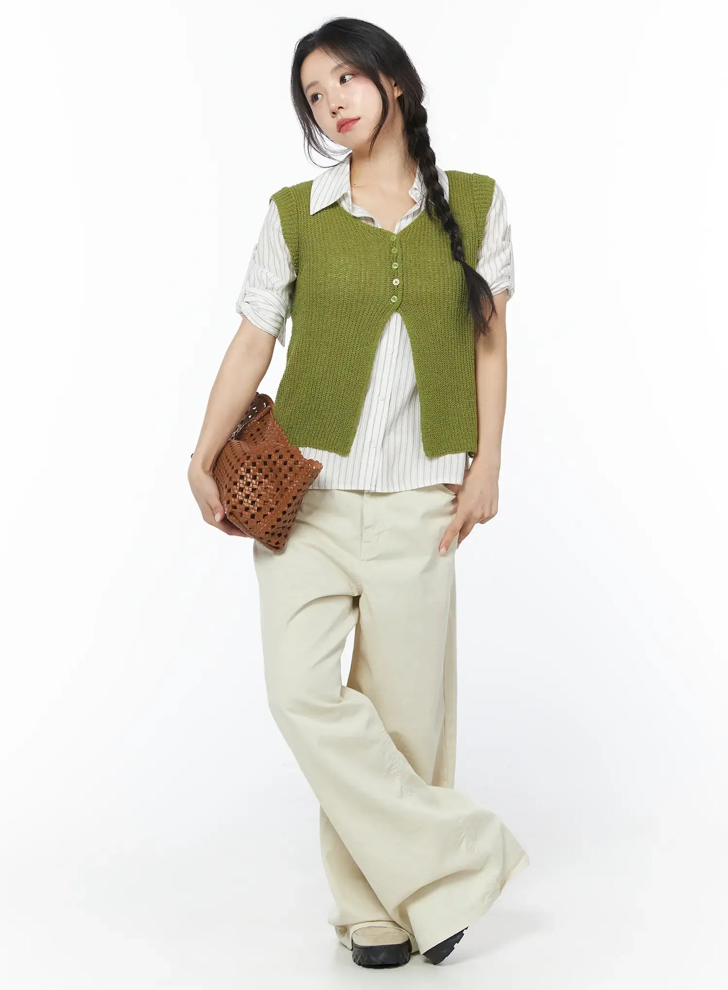 Button Knit Sleeveless Cardigan CY522