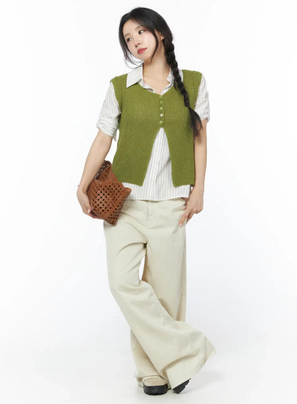 Button Knit Sleeveless Cardigan CY522