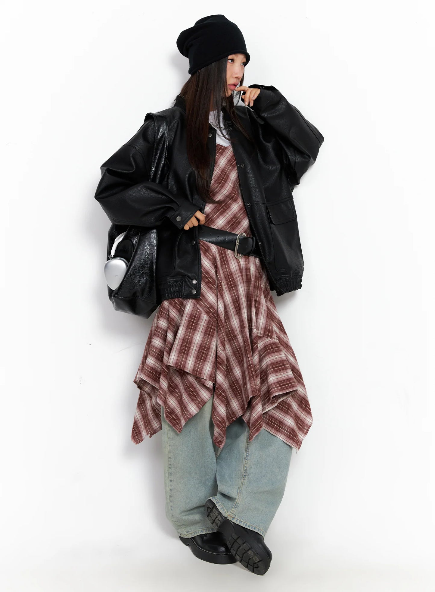 Asymmetrical Plaid Maxi Dress CO515
