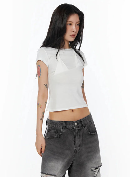 Asymmetric Layered Crop Tee IU509