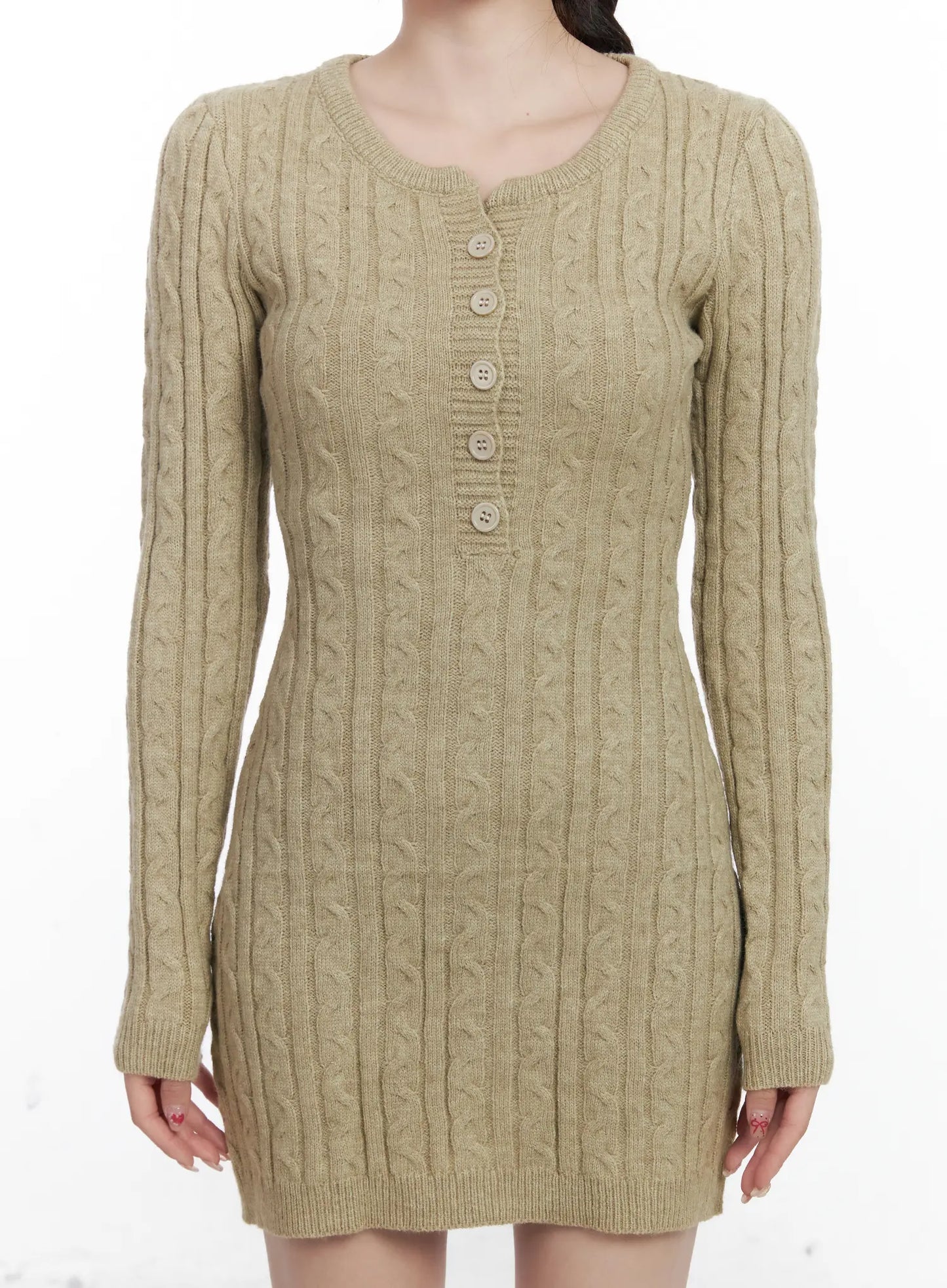 Cable Knit Button Sweater Mini Dress CJ526