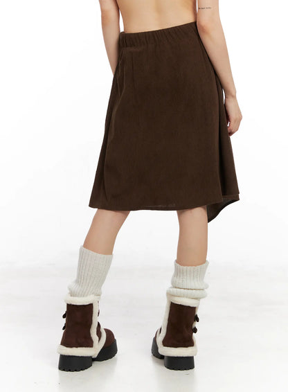 Asymmetric Button Midi Skirt CN521