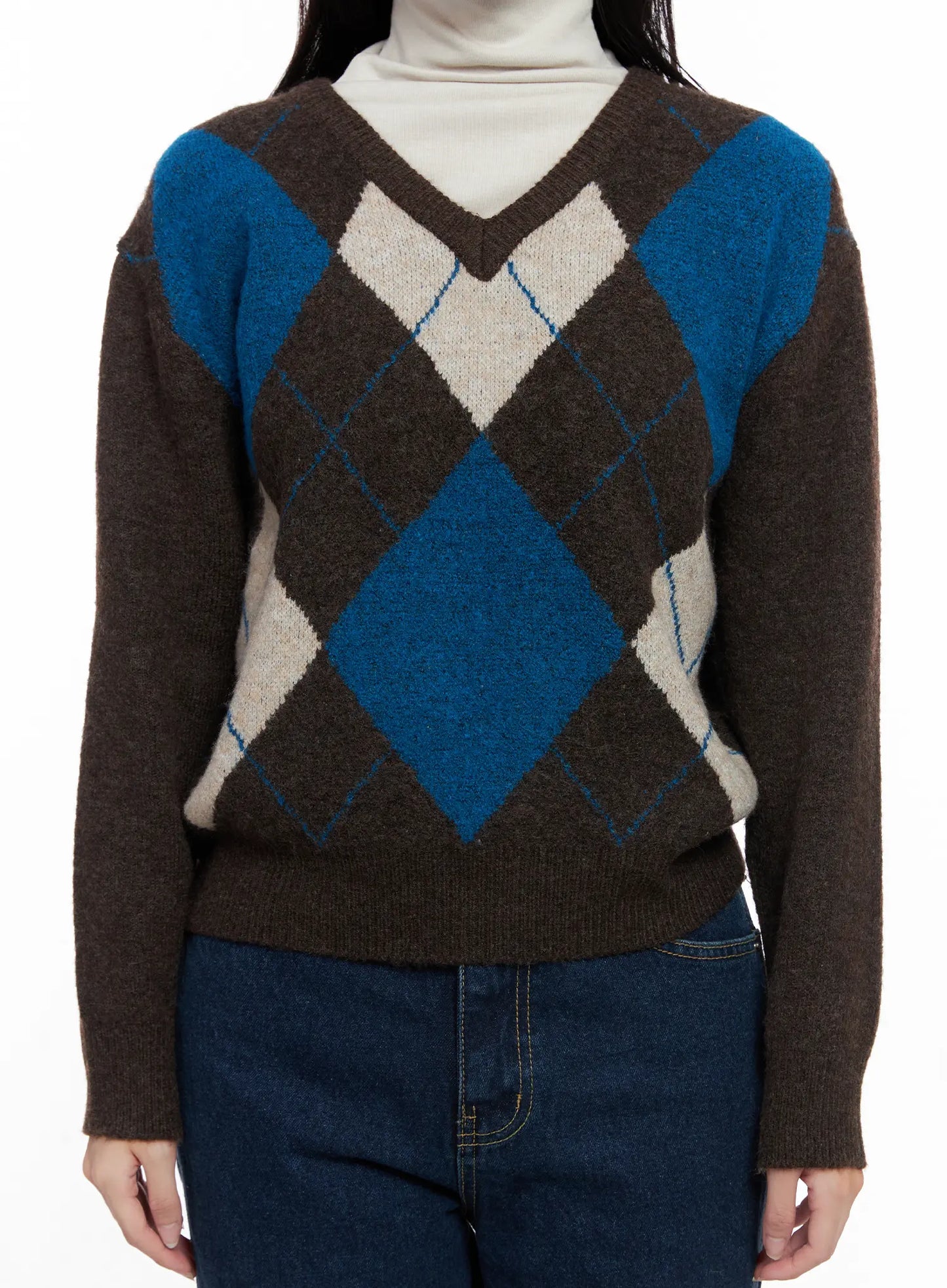 Casual Argyle Long Sleeve Knit CO522