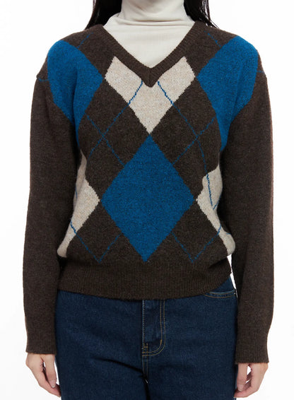 Casual Argyle Long Sleeve Knit CO522