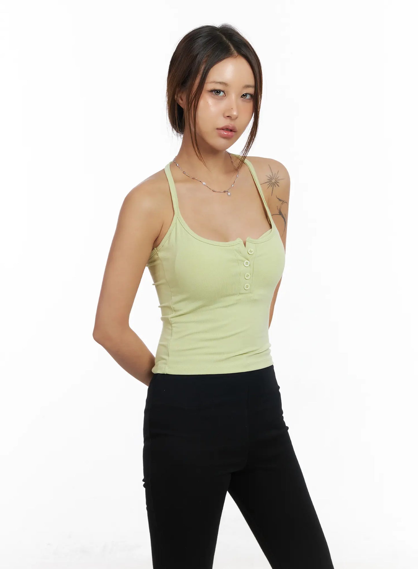 Buttoned Crop Sleeveless Top CM525