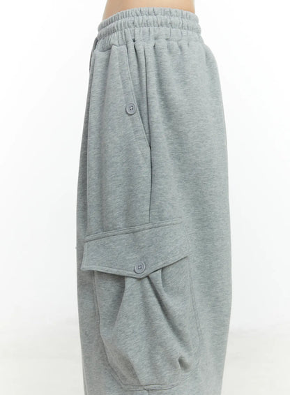 Button Wide Leg Cargo Sweatpants CF509