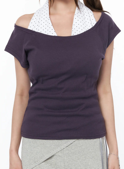 Casual Boat Neck Short Sleeve Tee CY529