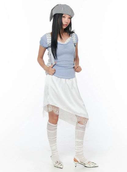Chic Lace-Trimmed Shirred Tee CY512