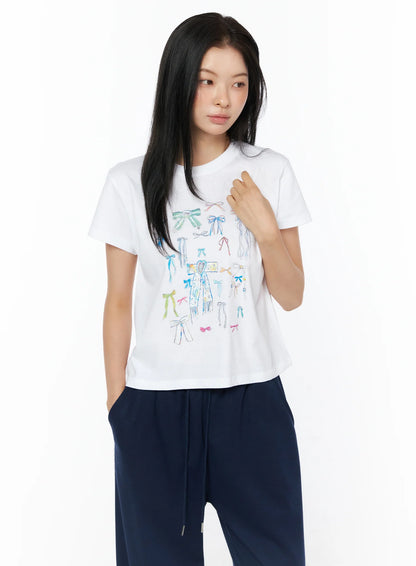 Bow Print Graphic Tee IU516