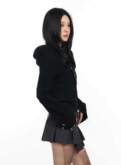 Asymmetric Button-Detail Hoodie CF527