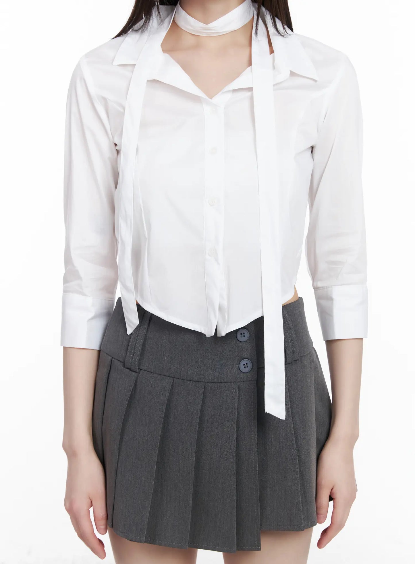 Chic Cropped Blouse & Scarf Set CM525