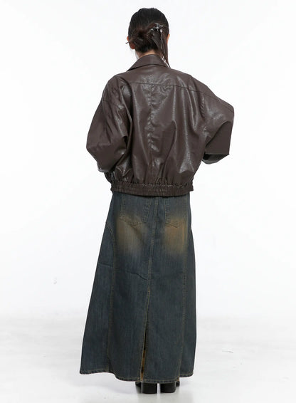 Clay Wash Denim Maxi Skirt CS503
