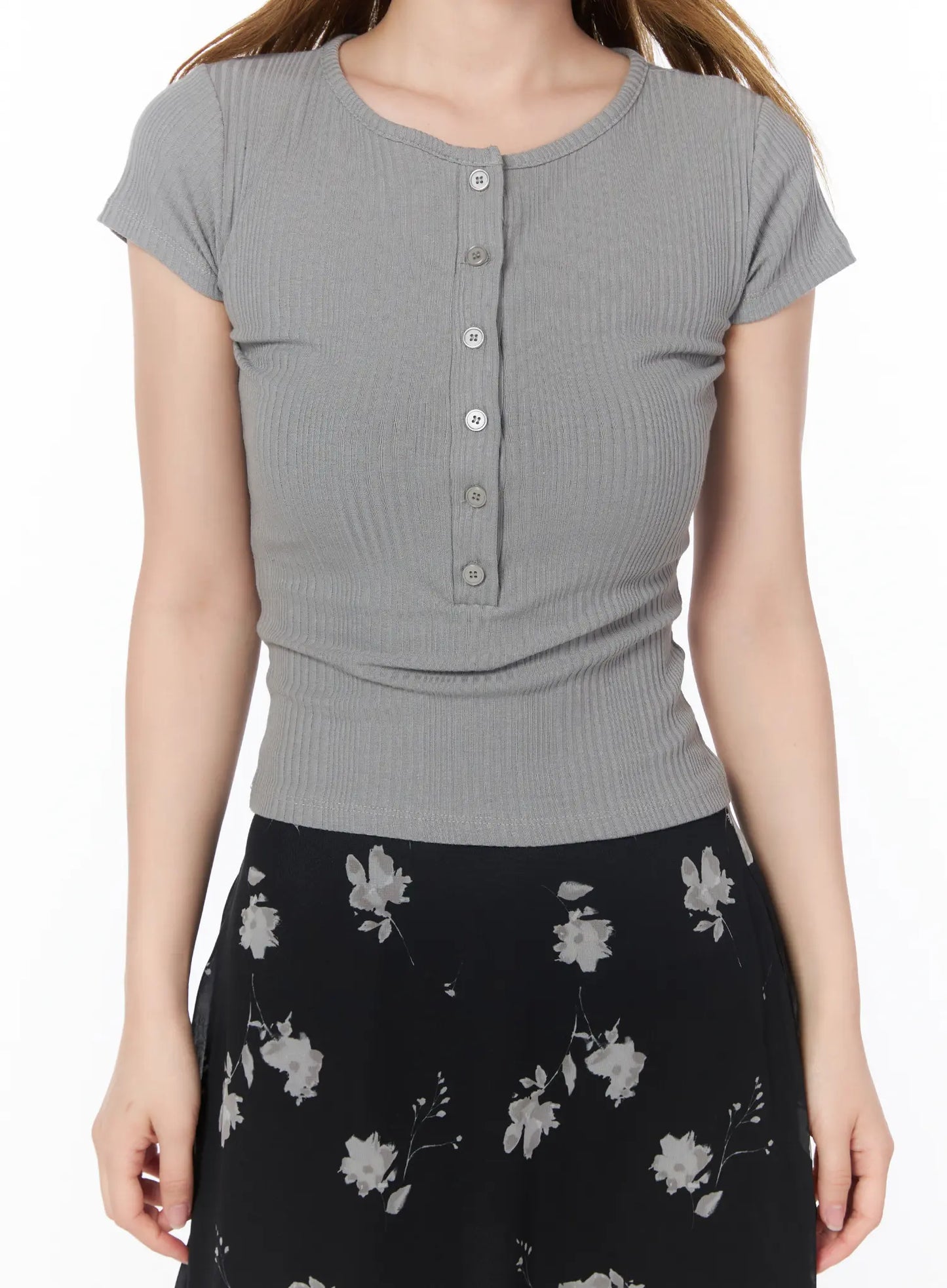 Casual Ribbed Button-Up Top CY508